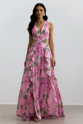 Anila Printed Pleated Ruffle Maxi Dress | Dress In Beauty